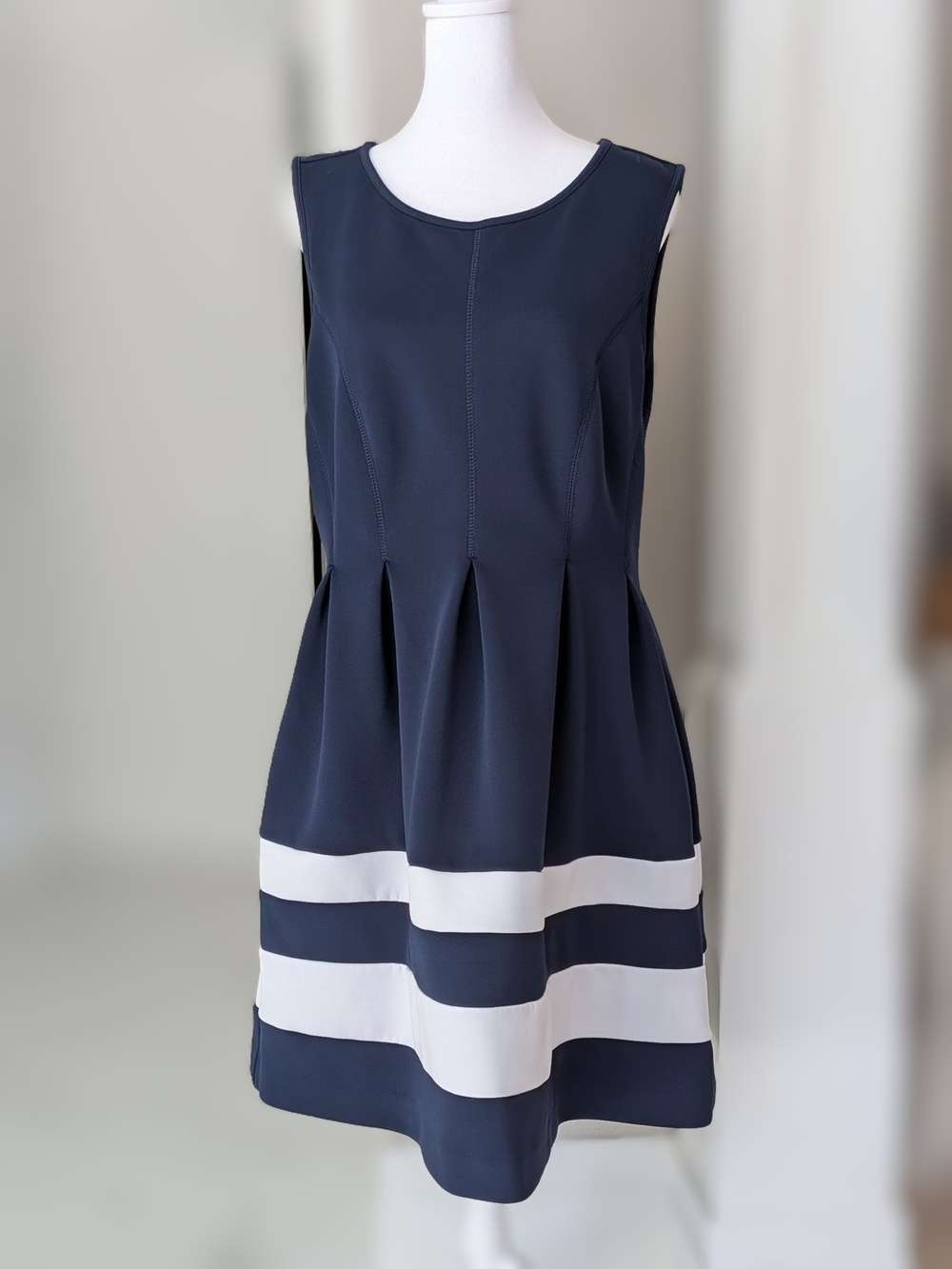 Apt. 9 Navy and White Striped Fit-and-Flare Mini Dress XL